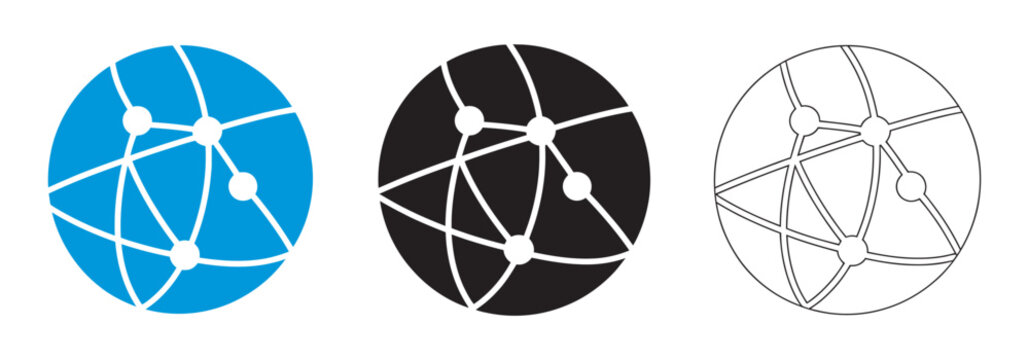 Global network vector icons set, world connection and communication symbols for internet, data sharing and digital technology design