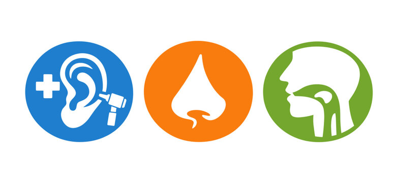 ENT icons presenting human ear, nose, and throat profiles for medical services, diagnosis, and treatment in healthcare