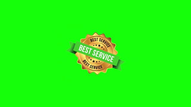 Animated best service badge with ribbon and stamp isolated on a green screen background video