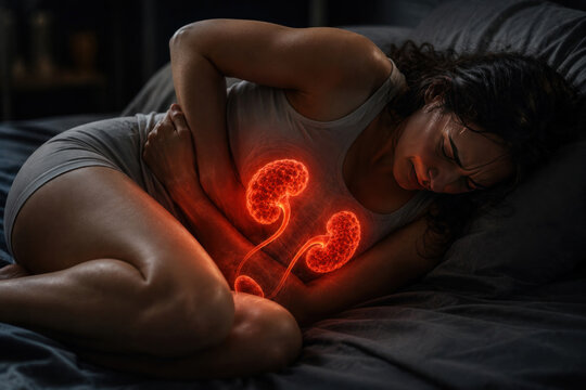 Woman Suffering from Polycystic Kidney Disease and Severe Kidney Pain at Night