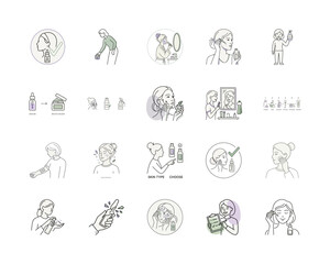 Fototapeta premium Icon Illustration of Skincare Steps or Skincare Routine Outline in Line Art Style