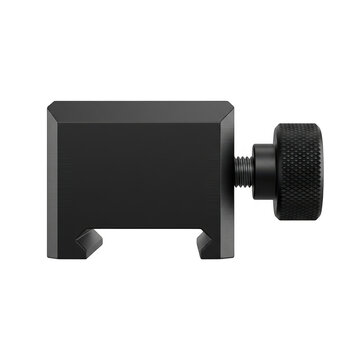 Black camera tripod mount with adjustable knob and secure locking mechanism.