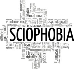 Fototapeta premium Sciophobia: Fear of Shadows word cloud conceptual design isolated on white background.
