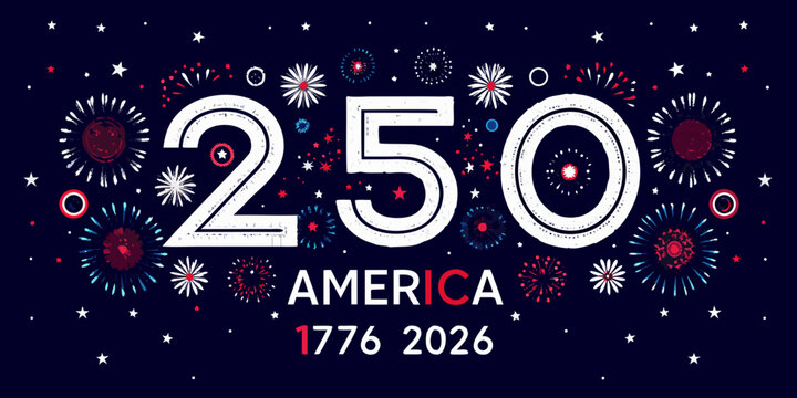 Two hundred and fiftieth anniversary illustration with fireworks and stars