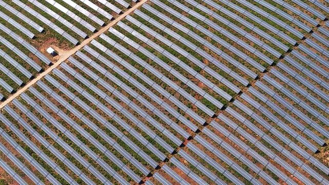 Solar power plant utilizes photovoltaic panels for clean energy generation in large-scale renewable energy production