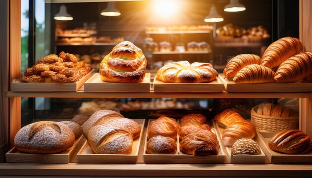 concept about bakery baked goods and warmth assorted bakery pastries and baked goods on display