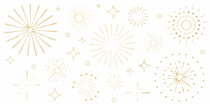 Gold firework pattern with radial bursts on a white background