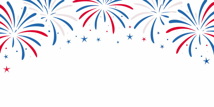 Fireworks display vector illustration with red white and blue bursts
