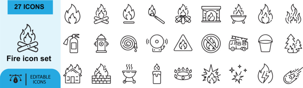 Fire icons Each icon will be different, create a vector outline icons using white background and black color