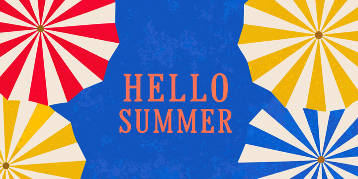 Beach Umbrella Pattern Illustration With Blue Central Text Area