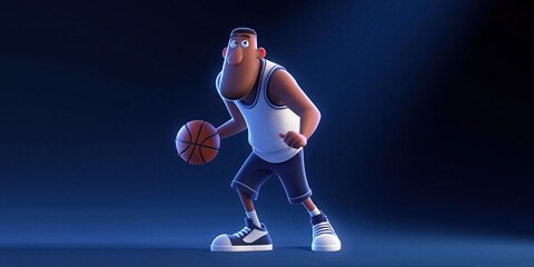 Naklejka premium basketball comical animation of basketball player dribbling and shooting the basketball