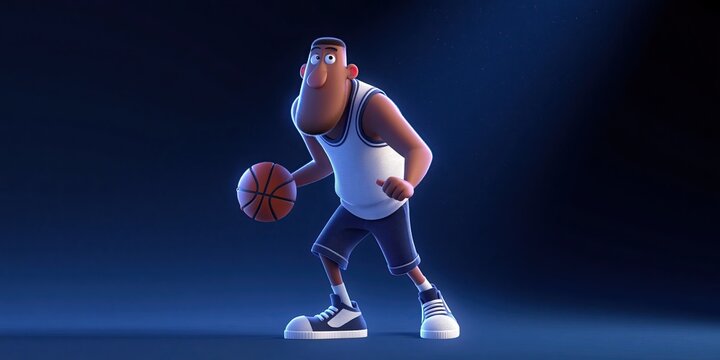 basketball comical animation of basketball player dribbling and shooting the basketball