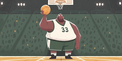 Naklejka premium basketball comical animation of basketball player dribbling and shooting the basketball