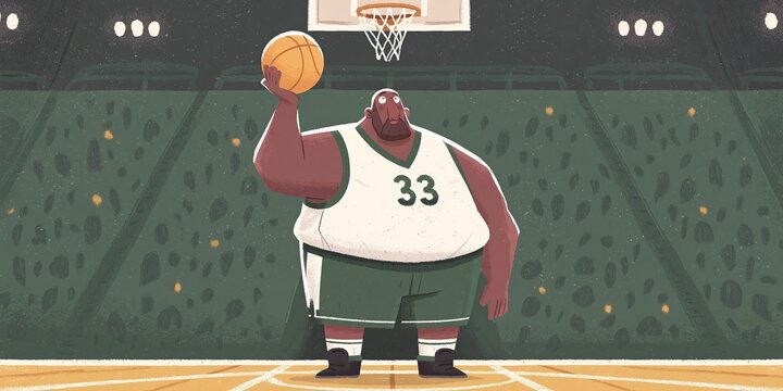 basketball comical animation of basketball player dribbling and shooting the basketball