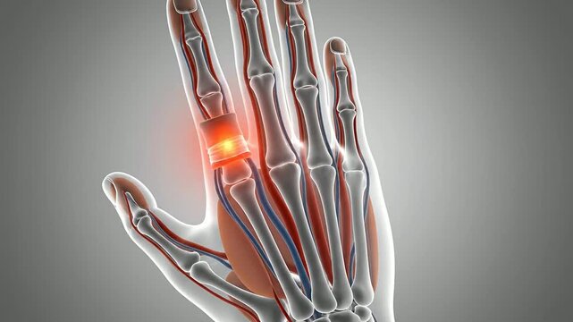 3D Anatomy Illustration of Trigger Finger Joint and Tendon Concept in Human Hand with Transparent Background