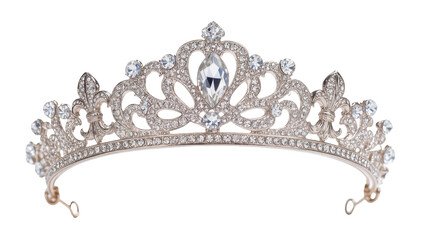 Ornate silver tiara with clear crystals and fleur-de-lis accents, isolated on transparent background © AnaMaria