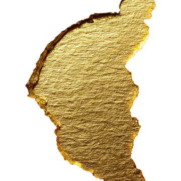 Torn piece of gold foil paper isolated on transparent background, rough edge metallic golden texture, blank luxury design element with shimmery ripped paper effect