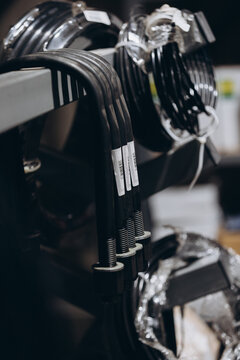 Automotive parts on display in car repair shop