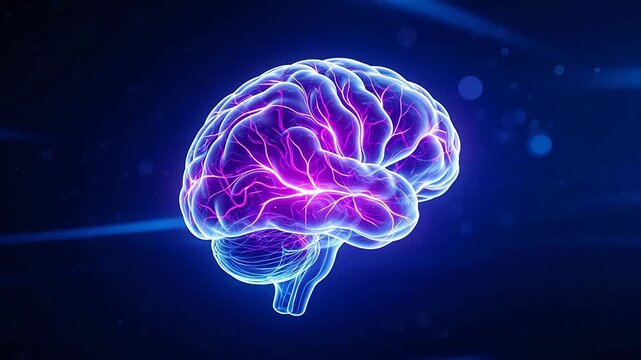 Human brain with glowing neural pathways