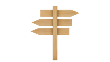 Wooden directional signpost with three blank arrow planks, isolated on transparent background © AnaMaria