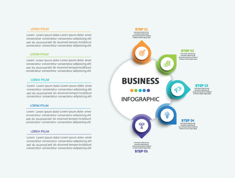 Business infographic template with 5 options or steps. Can be used for workflow layout, diagram, annual report, web design	
