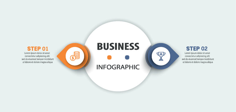 Vector infographic template with icons and 2 options or steps. Can be used for process diagram, presentations, workflow layout, flow chart, info graph	
