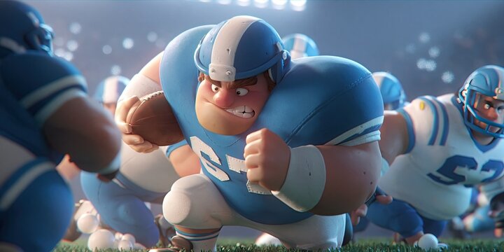 Comical animation quarterback getting tackled 