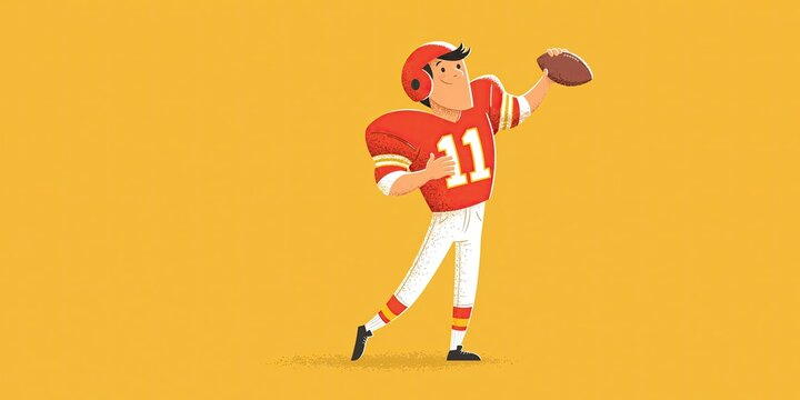 Comical animation quarterback throwing football 