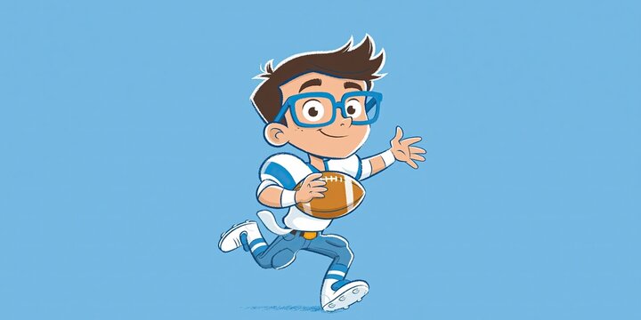 Comical animation quarterback holding football 
