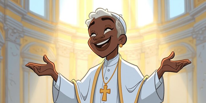 Cartoon animation style black pope - catholic religious position