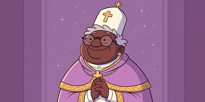 Cartoon animation style black pope - catholic religious position