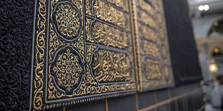 closeup of kaaba in mecca 