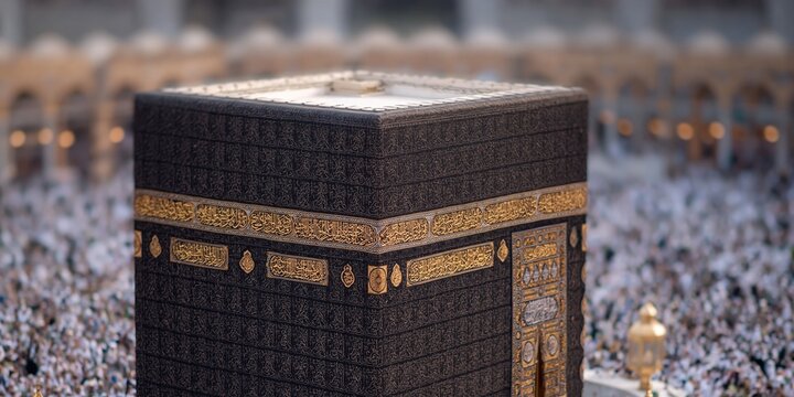 closeup of kaaba in mecca 