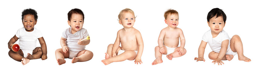 PNG Diverse babies sitting together on transparent background © Rawpixel.com