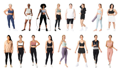 Fototapeta premium PNG Diverse women in activewear on transparent background
