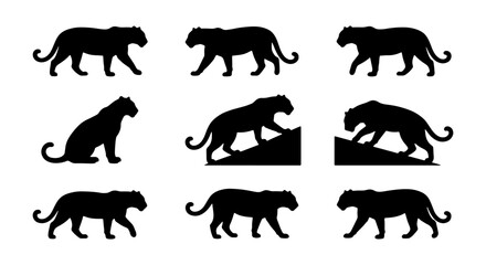 Black Panther Silhouettes Vector Set: Majestic Big Cat Poses, Wildlife Iconography, African Safari Fauna Collection © Kamruz