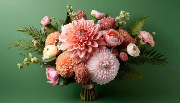 elegant floral bouquet on green background