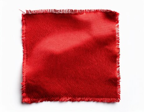 red frayed fabric patch isolated on white background