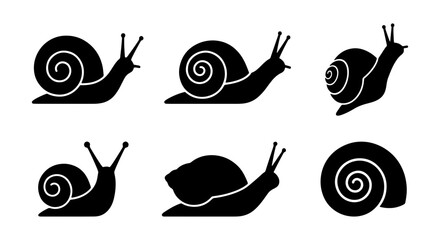 Snail Silhouettes Vector Icons, Slow Movement Mollusk Graphics, Garden Creature Icons, Nature Wildlife Set © Mitu