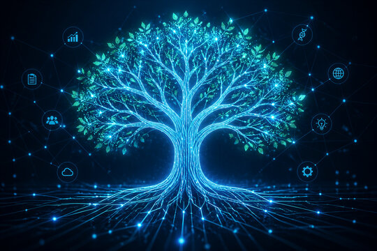 Digital tree emitting neural signals in dark network