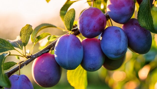 ripe blue purple plums in the plum garden agriculture haversting