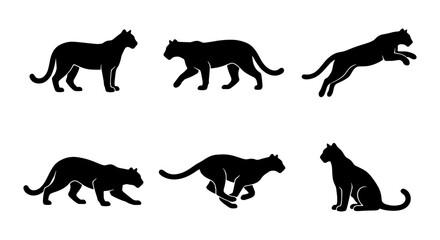 Black Panther Silhouettes Vector Set: Dynamic Poses of Big Cat, Wild Animal Iconography, Elegant Feline Graphics for Wildlife Design © Rahul