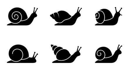 Six Silhouette Snail Icons, Gastropod Vector Set, Slow Movement Symbol Collection, Nature and Wildlife Graphics © Rahul