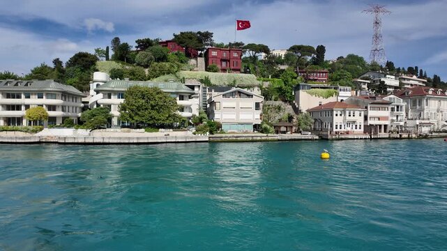 Turquoise Waters of the Bosphorus Seen from Ferry in Istanbul