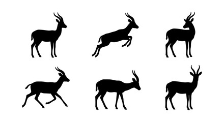 Fototapeta premium Gazelle Silhouettes Collection, African Wildlife Vector Icons, Graceful Antelope Poses, Safari Animal Graphics