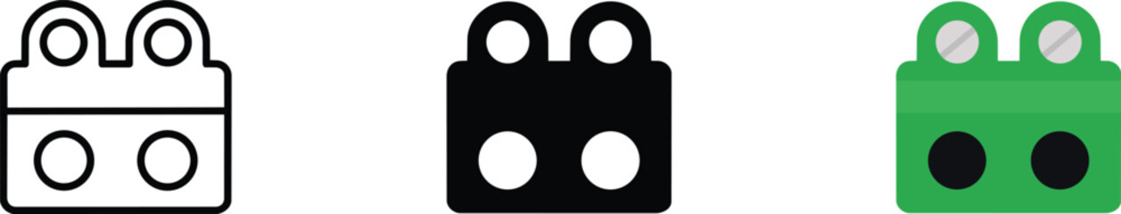 Toy building blocks icons set in outline, solid, and colored styles and brick, block, and lego style in game piece © fay009