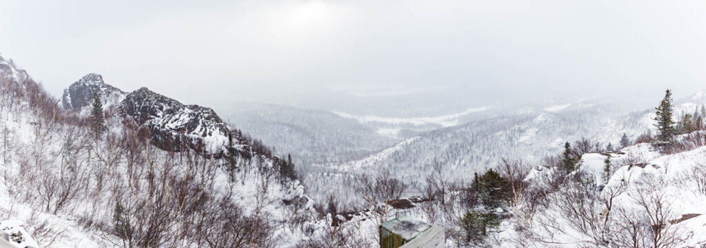 Snowy Mountain Ridge and Valley View, Monts Valin, Quebec