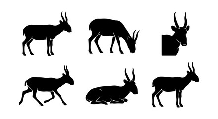 African Antelope Silhouettes Collection, Wildlife Vector Icons, Safari Animals Set, Graceful Mammal Poses © Shamima