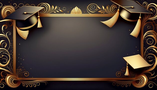 a professional graduation border with gold accented caps and scrolls ideal for graduation certificates or formal invitations