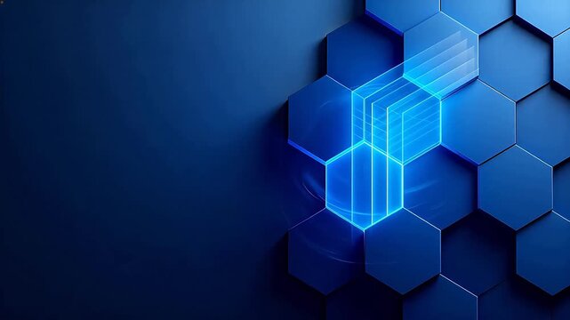 Blue hexagonal pattern with glowing cube